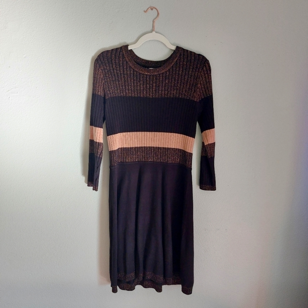 Eliza J Ribbed Fit & Flare Sweater Dress Pink shimmer black size.Large W… - Picture 10 of 10